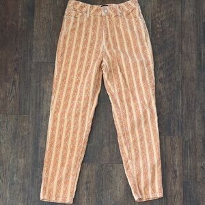BDG Peach-Striped Floral High-Rise Corduroy Pants